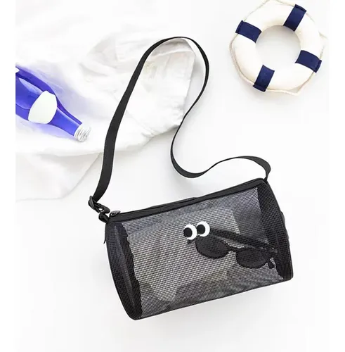 Bolsa De Maquillaje De Malla Con Cremallera, Bonita Negro