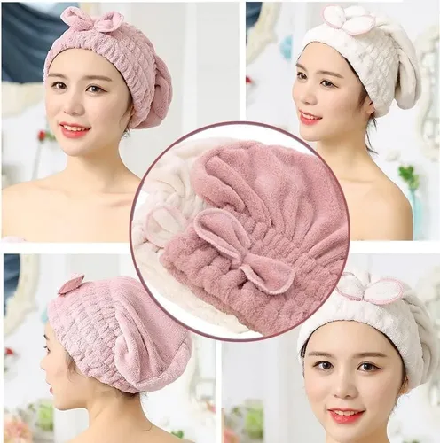 2 Gorros De Toalla De Microfibra Para Cabello, Secado Rápido Azul+beige Sólido