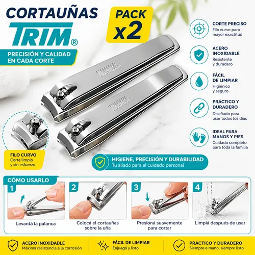 Pack X2 Cortauñas Trim Acero Inoxidable Corte Preciso Kit