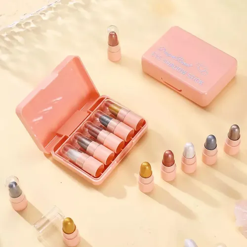 Sombras Ojos Stick Satinadas Dragonranee 5 Tonos Kawaii Hipoalergénicas