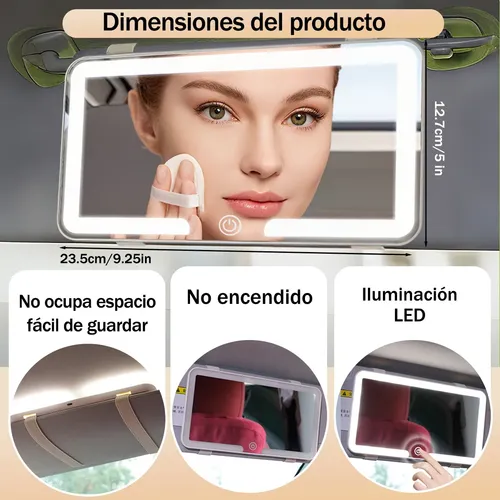 Espejo De Maquillaje De Visera De Coche Con 3 Modos Luz Ledc