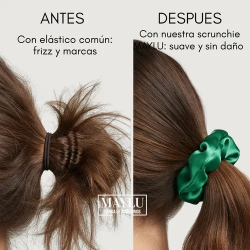Scrunchies, Colitas De Pelo De Raso Antifrizz. Verde Benetton