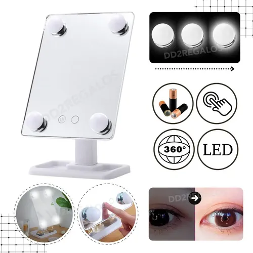 Espejo Con Luz Led 2 En 1 Cable Usb/a Pila Para Maquillaje