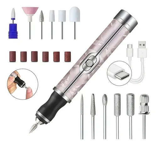 Lima De Uñas Recargable Y Eléctrica, Portátil, Profesional Silver And Black