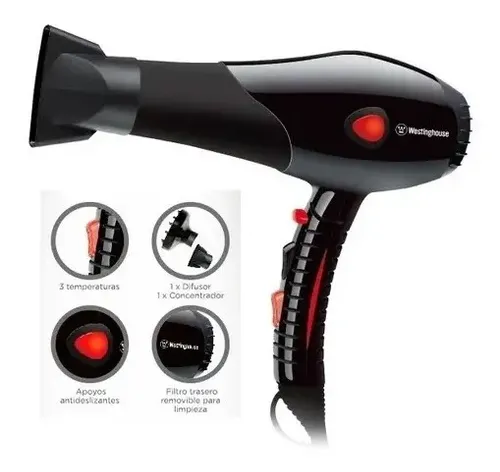 Secador Pelo Westinghouse 2000 Watt 2 Temperaturas Aire Frio