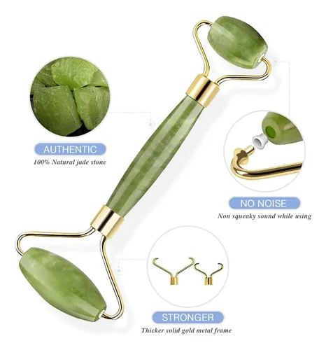 Set Facial Jade Roller Masajeador Y Piedra Gua Sha Verde