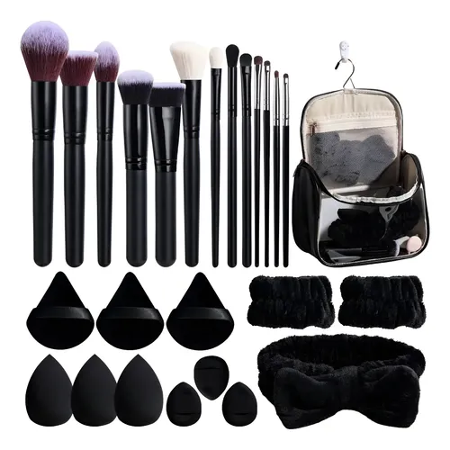 Kit Estuche Maquillajes 13 Pinceles +skincare Esponjas Negro