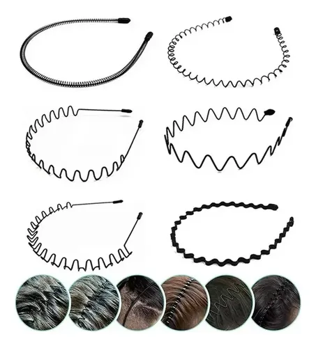 // 6 Diademas Onduladas De Metal Unisex For Cabello Negro