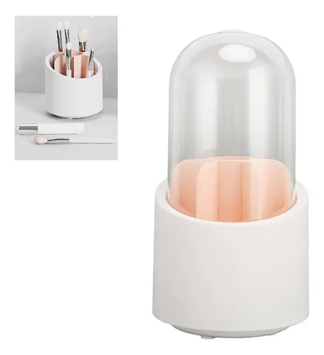 Organizador Giratorio Brochas Maquillaje Pinceles Capsula Color Blanco