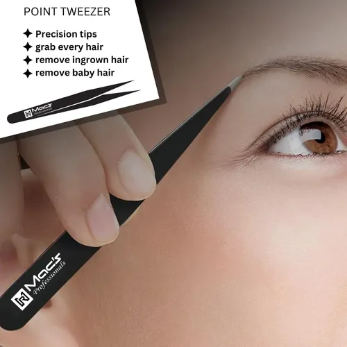Set 3 Pinzas Negras Acero Precisión Para Cejas Y Vello