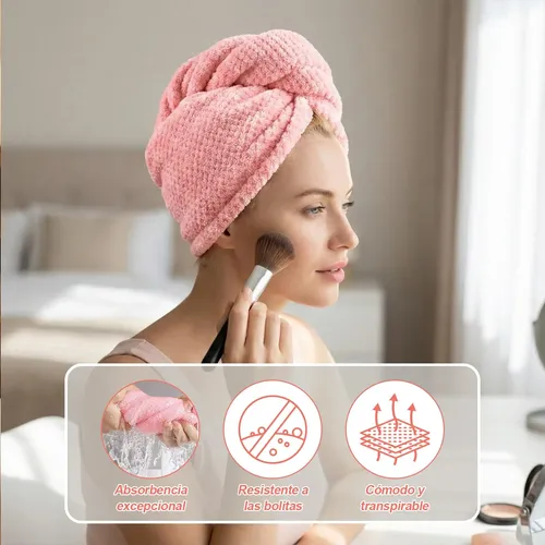 Toalla Microfibra Para Cabello 3 Pack, Gorro De Baño Ultra