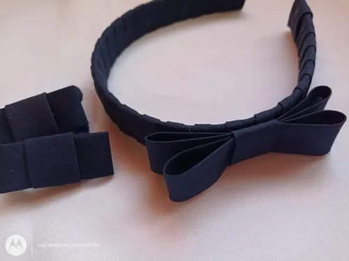 Accesorios Para El Pelo Escolar Moda Combo Vincha + Gomitas Color Azul Oscuro