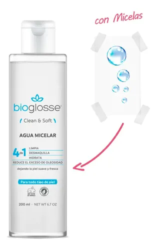 Bioglosse Agua Micelar 4 En 1 Limpieza Facial Desmaquillante