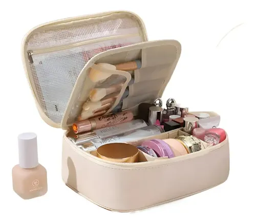 Bolsa Cosmética Impermeable Organizador Viaje Cuero Portátil