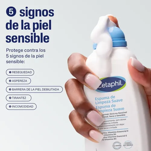 Cetaphil Espuma de Limpieza Facial Suave Glicerina Piel Sensible 236 ml | Autoespumante que elimina suciedad, grasa y maquillaje sin resecar, con glicerina, vitamina B5 y E para calmar piel sensible.