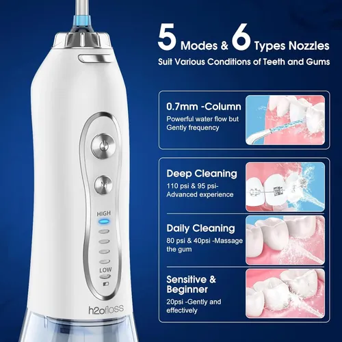 Irrigador Oral Dental Portátil Con 5 Modos Y 6 Puntas-blanco Blanco.