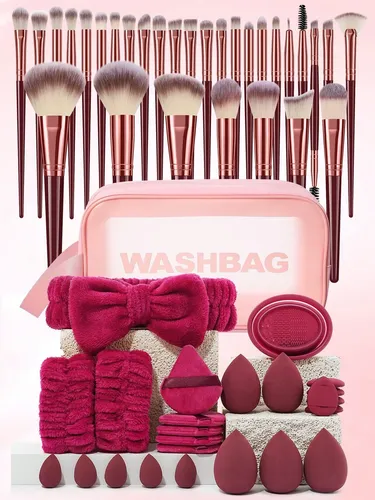 Set 30 Brochas Maquillaje Con Esponjas Y Vincha Con Neceser