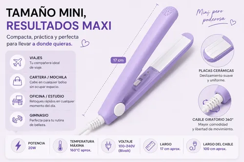 Mini Planchita Portatil Viajera Cerámica Flequillera 220v