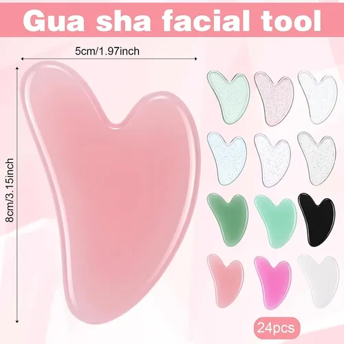 Set 24 Gua Sha Corazón Resina Multicolor Facial Y Corporal