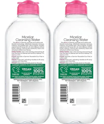 Agua Micelar Garnier 400ml, Limpiador Facial Vegano, 2