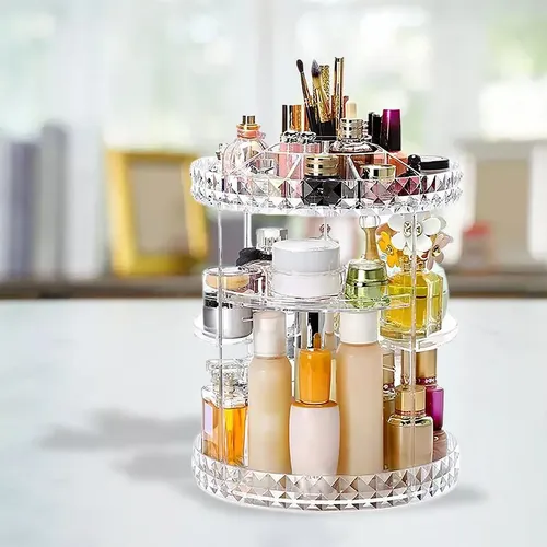 Estante De Maquillaje Giratorio Borde De Patrón De Diamante