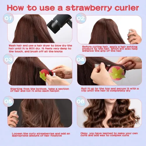 * 12 Pcs Rulos El Cabello En Forma Fresa Lindas .