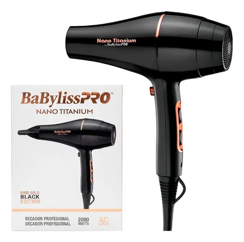 Secador Babyliss pro rose gold black nano titanium 2000w negro