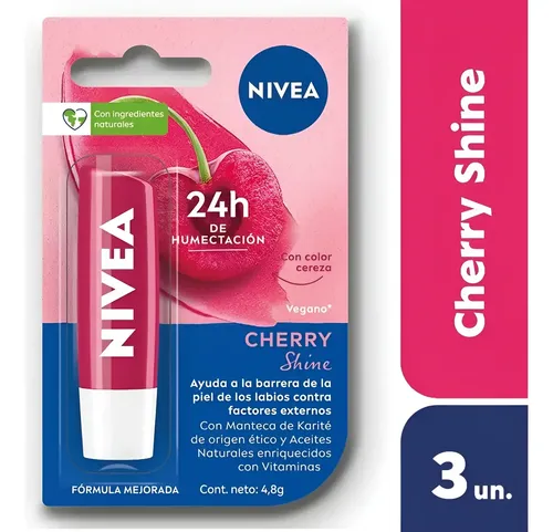 Protector Labial Humectante Nivea Cherry Shine X3 Un