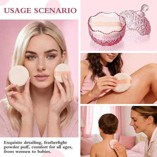 Conjunto De Polvos En Frasco De Vidrio Con Esponja Rosa
