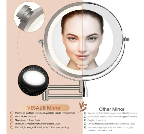 Espejo De Maquillaje Vesaur Recargable De 1x/10x Con Aumento