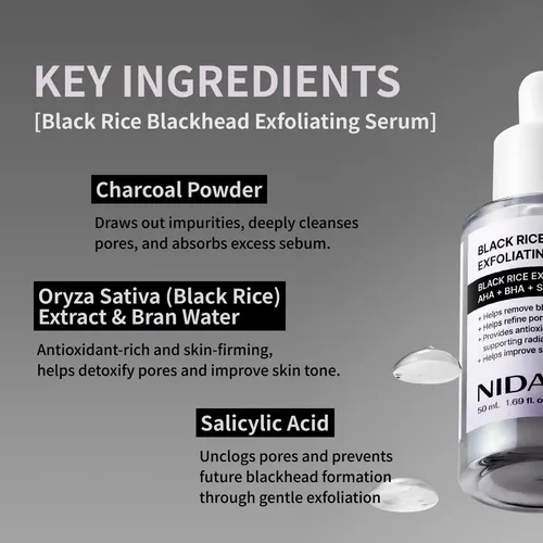 Sérum Exfoliante Nida De Arroz Negro Para Espinillas, 50 Ml
