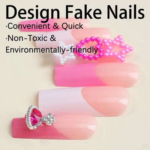 Uñas Postizas Con Forma De Corazón De Fresa Y Estrella De