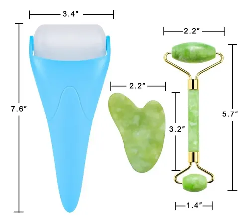 Set Rodillo Jade Y Gua Sha Celeste Para Masaje Facial