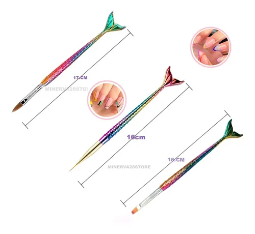 Kit Pinceles Cola De Sirena X3 Uñas Esculpidas, Gelificadas