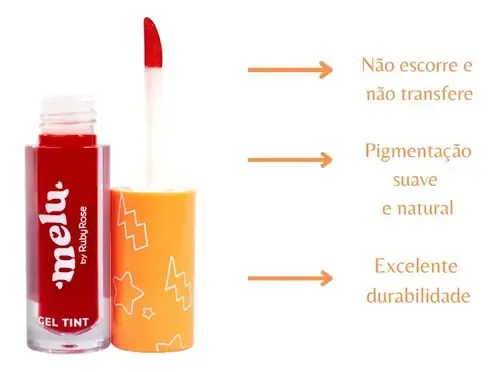 Gel de tinte labial Melu Ruby Rose de larga duración, excelente pigmentación, color coral limpio