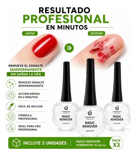 Gel Removedor Mágico Uñas Semipermanente Cherimoya 15ml X3un