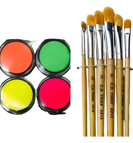 Maquillaje Artistico Fluo Neon Glow X 4 Colores +6 Pinceles