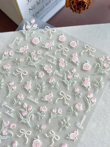 Pegatinas En Relieve Con Diseño Floral Para Uñas