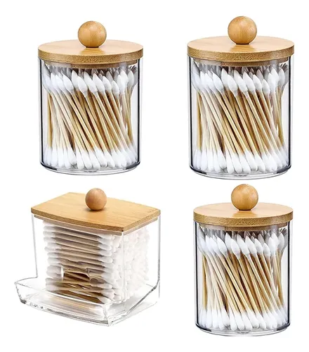 Organizador Cosméticos Maquillaje Acrílico Tapa Bambú 7x8cm