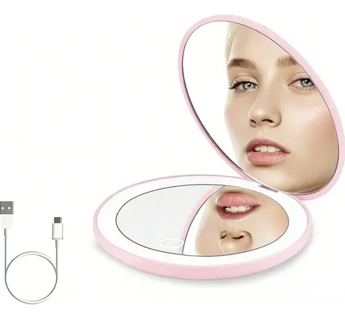 P/j Espejo De Maquillaje Portátil Plegable Led Recargable