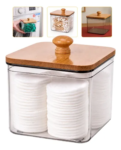 Caja Organizadora Acrílica Con Tapa Bambú Cuadrada 11×11