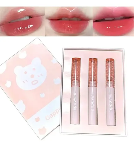 Set X3 Labiales Con Cajita Lip Bear Tint Juice Cappuvini Color Set a