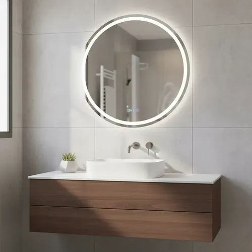 Espejo Led Redondo 80cm Reloj Hora Temperatura