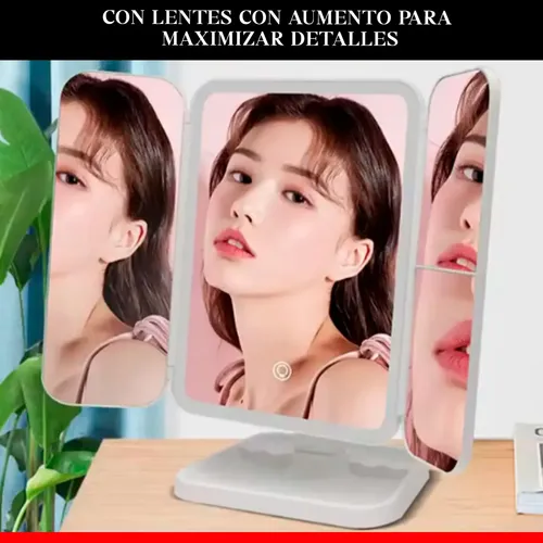 Espejo Triple Con Luz Led Usb Maquillaje Triptico Makeup