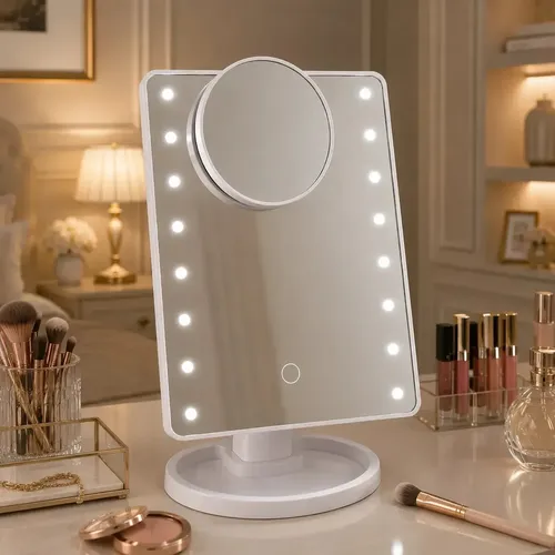 Espejo Maquillaje Led Con Luz Espejo Cosmético Funciona USB Pilas Incluye Cable Carga Mini Espejo Desmontable con Aumento