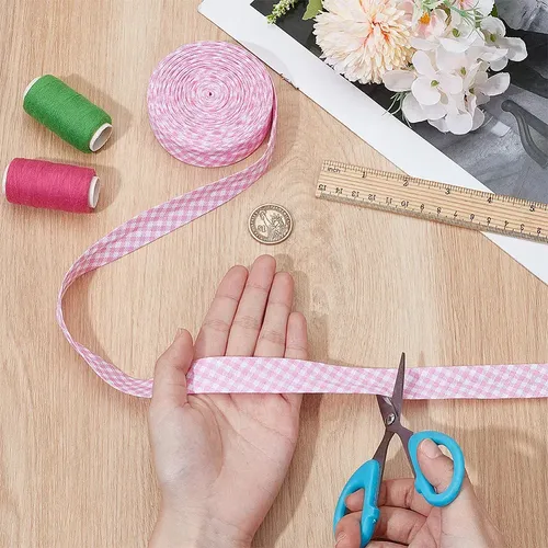 1 Rollo De Cinta De Tartán Para Envolver Regalos Y Accesorio Rosa Con Blanco Tartan