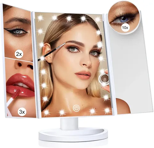 Espejo De Maquillaje Con Pantalla Tactil Luz Led Regulable Giratorio 180 Grados Con Aumento Iluminacion Ajustable Ideal Para Maquillarse Color Blanco Levys Bazar