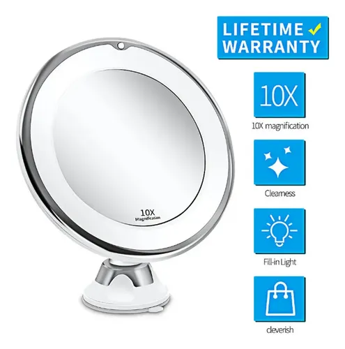Fjq Espejo Led Con Aumento De 10x Y Ventosa Flexible For