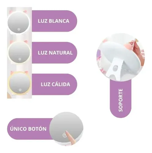 Espejo De Maquillaje Pie Luz Led Osito Niñas