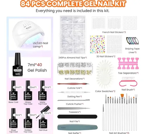 Kit Esmalte Gel Vanreesa 84 Pzs Luz Uv Tips Almendra